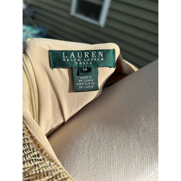 Ralph Lauren Gold Metallic Draped Sheath Dress Size 14 - Picture 5 of 5